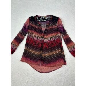 Figueroa & Flower Blouse Sheer Paisley Print‎ Long Sleeve Top Size S